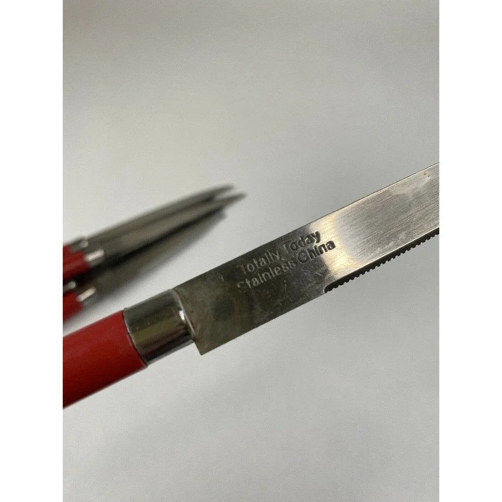 Totally Today RED Plastic Handle Stainless Flatware - Six pieces Steak￼ Knifers
